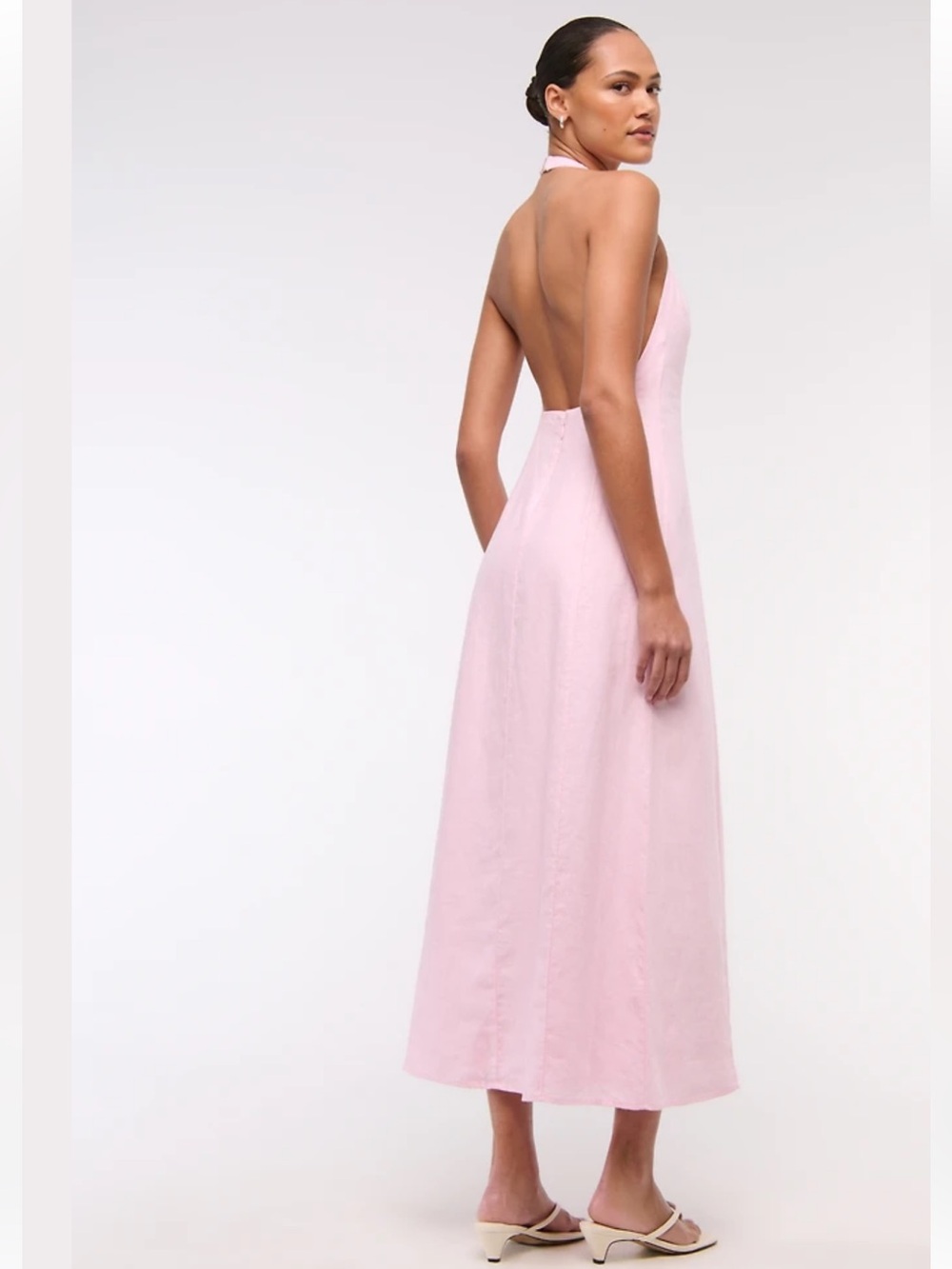 NWOT Abercrombie &Fitch Premium Linen High-Neck Maxi Dress in Light Pink Large P - Picture 2 of 12